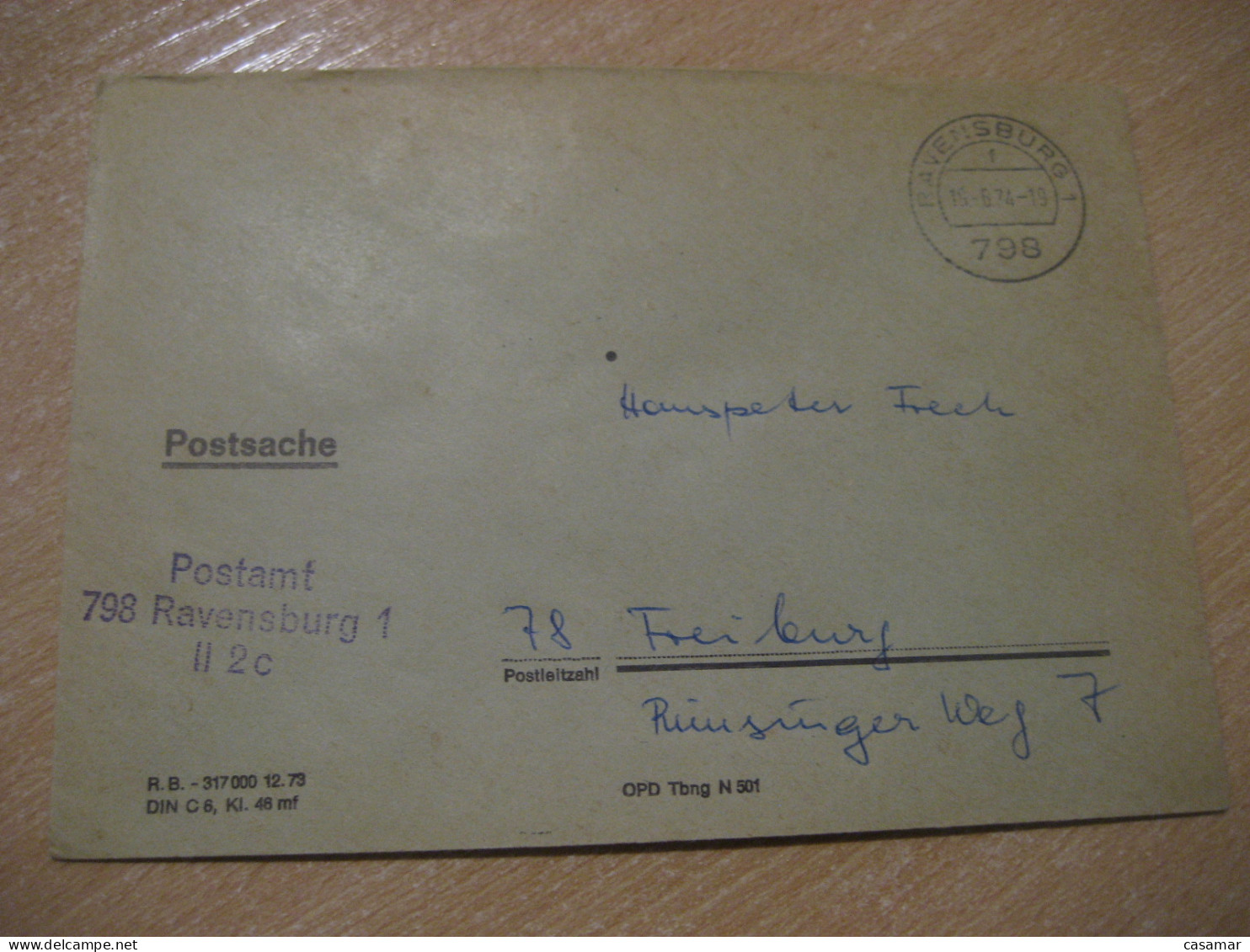 RAVENSBURG 1974 To Freiburg Postage Paid Cancel Cover GERMANY - Briefe U. Dokumente