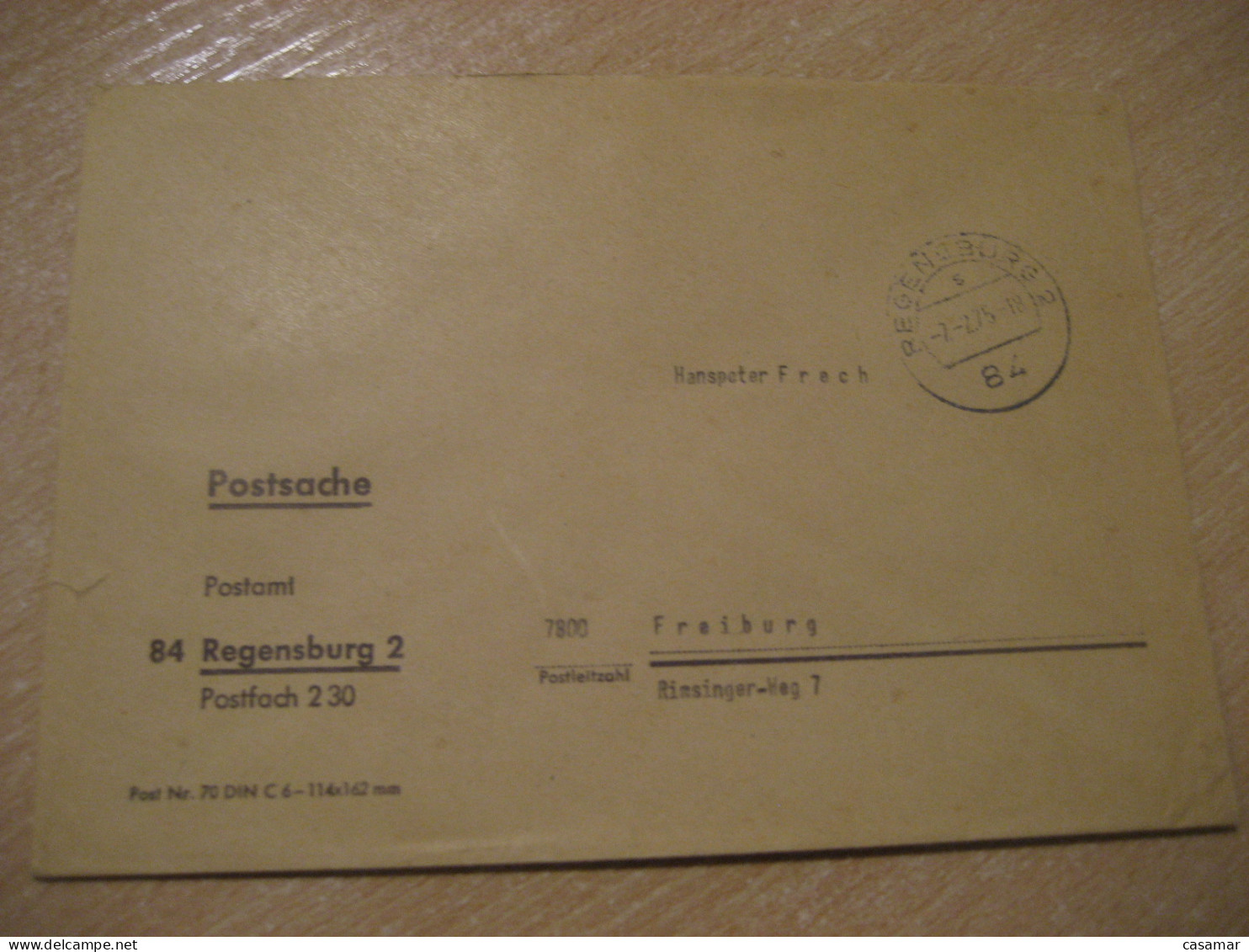 REGENSBURG 1975 To Freiburg Postage Paid Cancel Cover GERMANY - Lettres & Documents