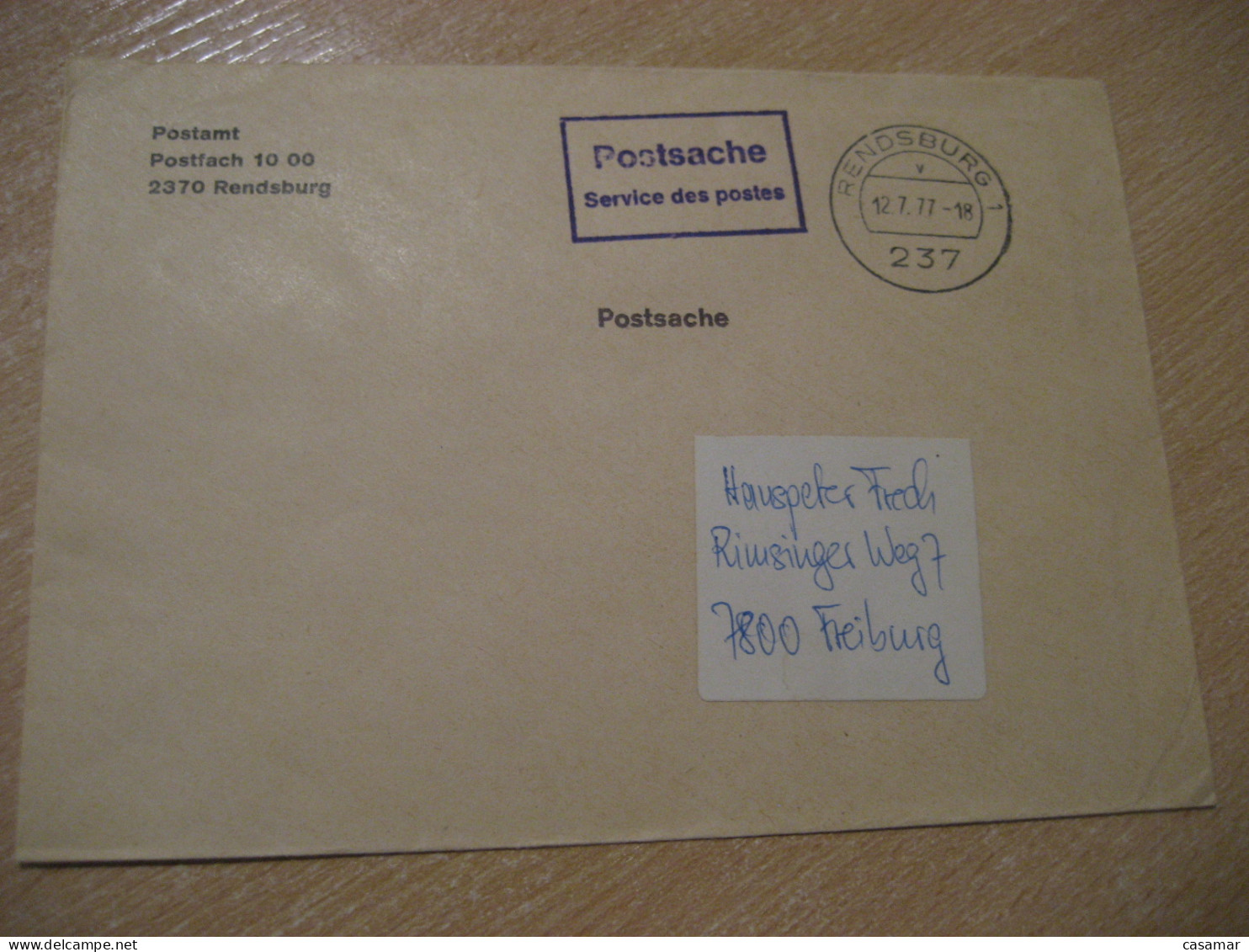 RENDSBURG 1977 To Freiburg Postage Paid Cancel Cover GERMANY - Brieven En Documenten