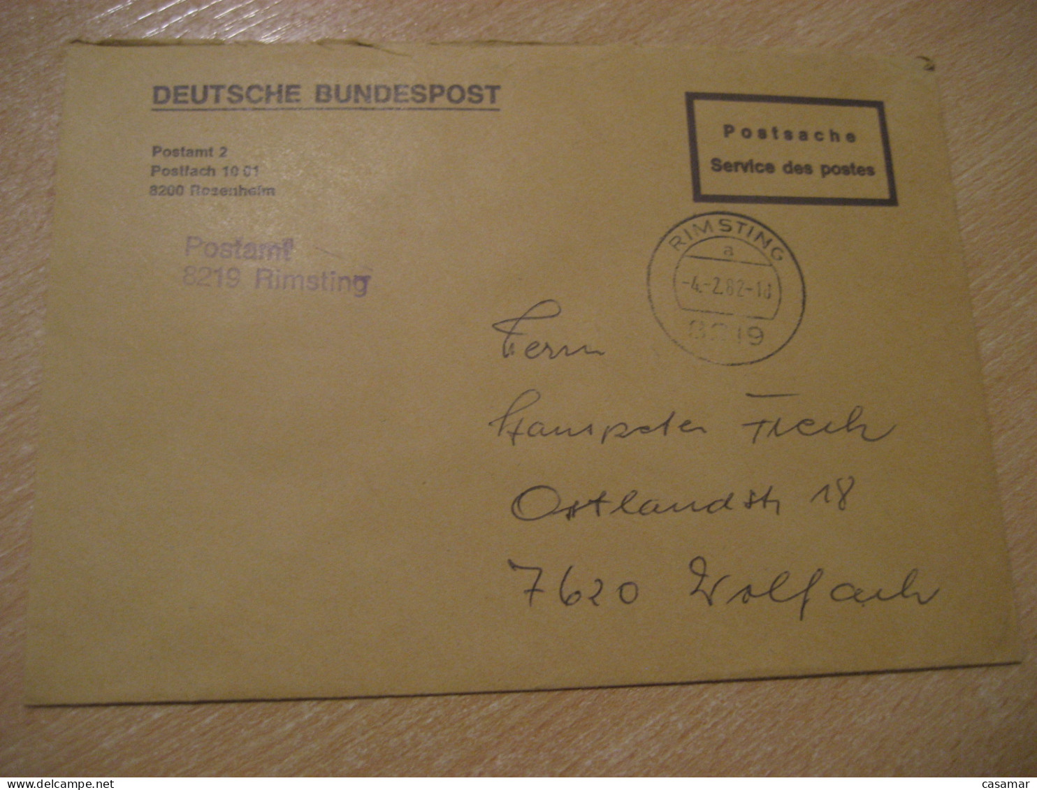 RIMSTING 1982 To Wolfach Postage Paid Cancel Cover GERMANY - Covers & Documents