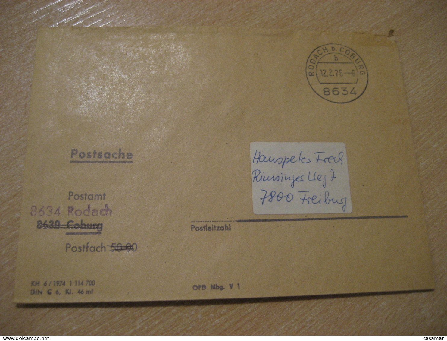 RODACH B. COBURG 1976 To Freiburg Postage Paid Cancel Cover GERMANY - Lettres & Documents