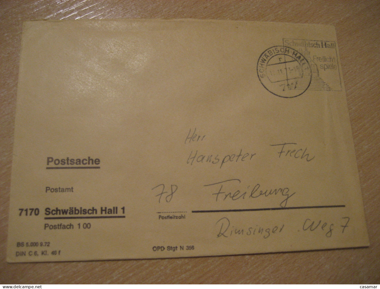 SCHWABISCH HALL 1973 To Freiburg Postage Paid Cancel Cover GERMANY - Brieven En Documenten
