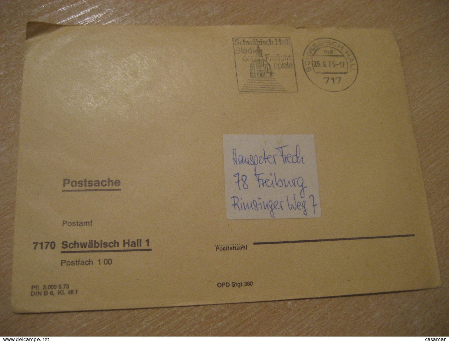 SCHWABISCH HALL 1975 To Freiburg Postage Paid Cancel Cover GERMANY - Cartas & Documentos