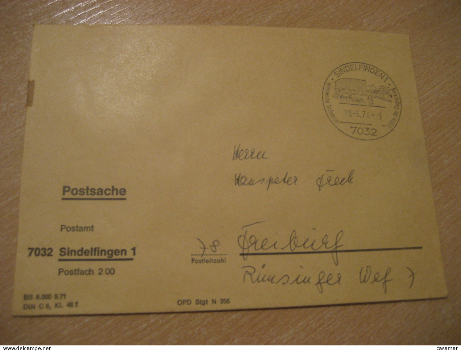 SINDELFINGEN 1974 To Freiburg Postage Paid Cancel Cover GERMANY - Covers & Documents