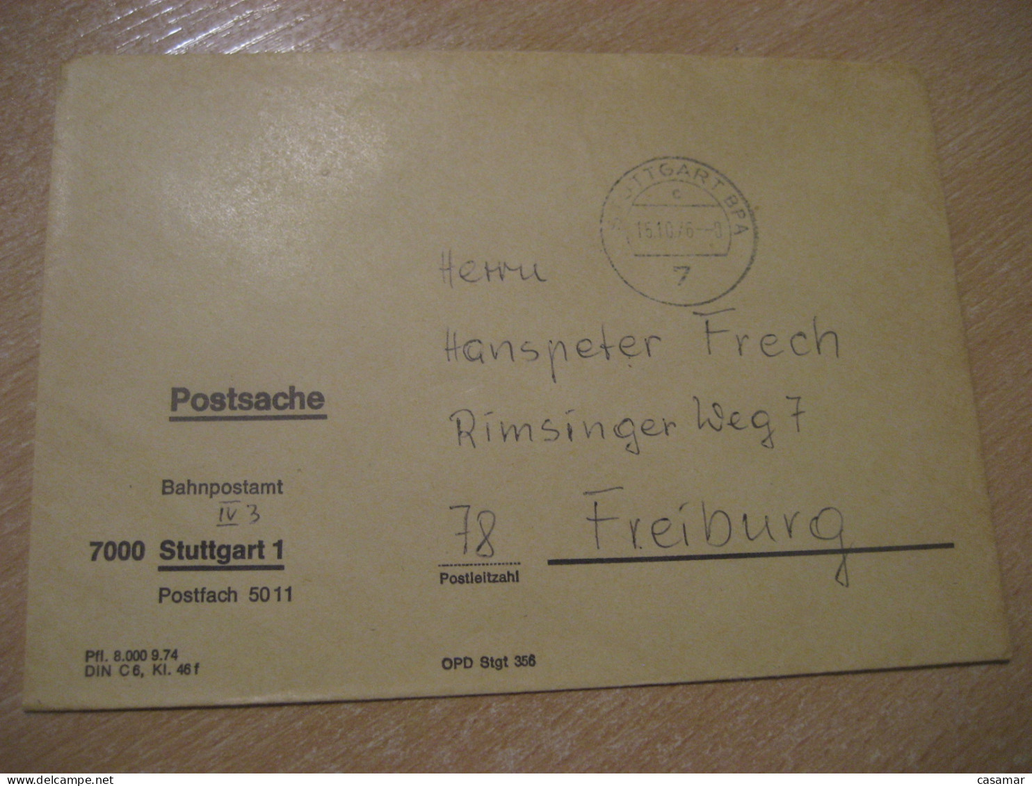 STUTTGART 1976 To Freiburg Postage Paid Cancel Cover GERMANY - Covers & Documents