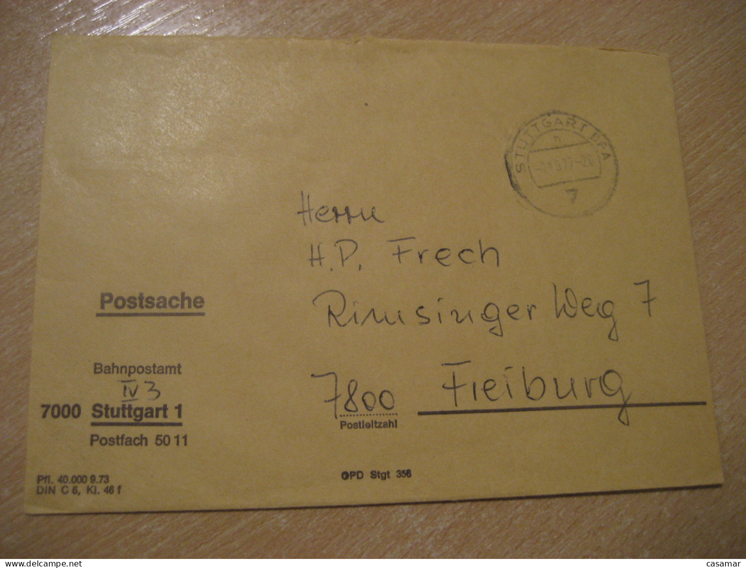 STUTTGART 1977 To Freiburg Postage Paid Cancel Cover GERMANY - Covers & Documents