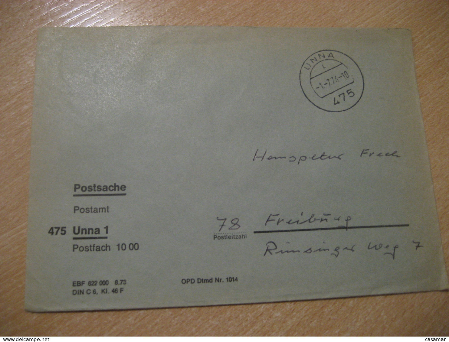 UNNA 1974 To Freiburg Postage Paid Cancel Cover GERMANY - Briefe U. Dokumente