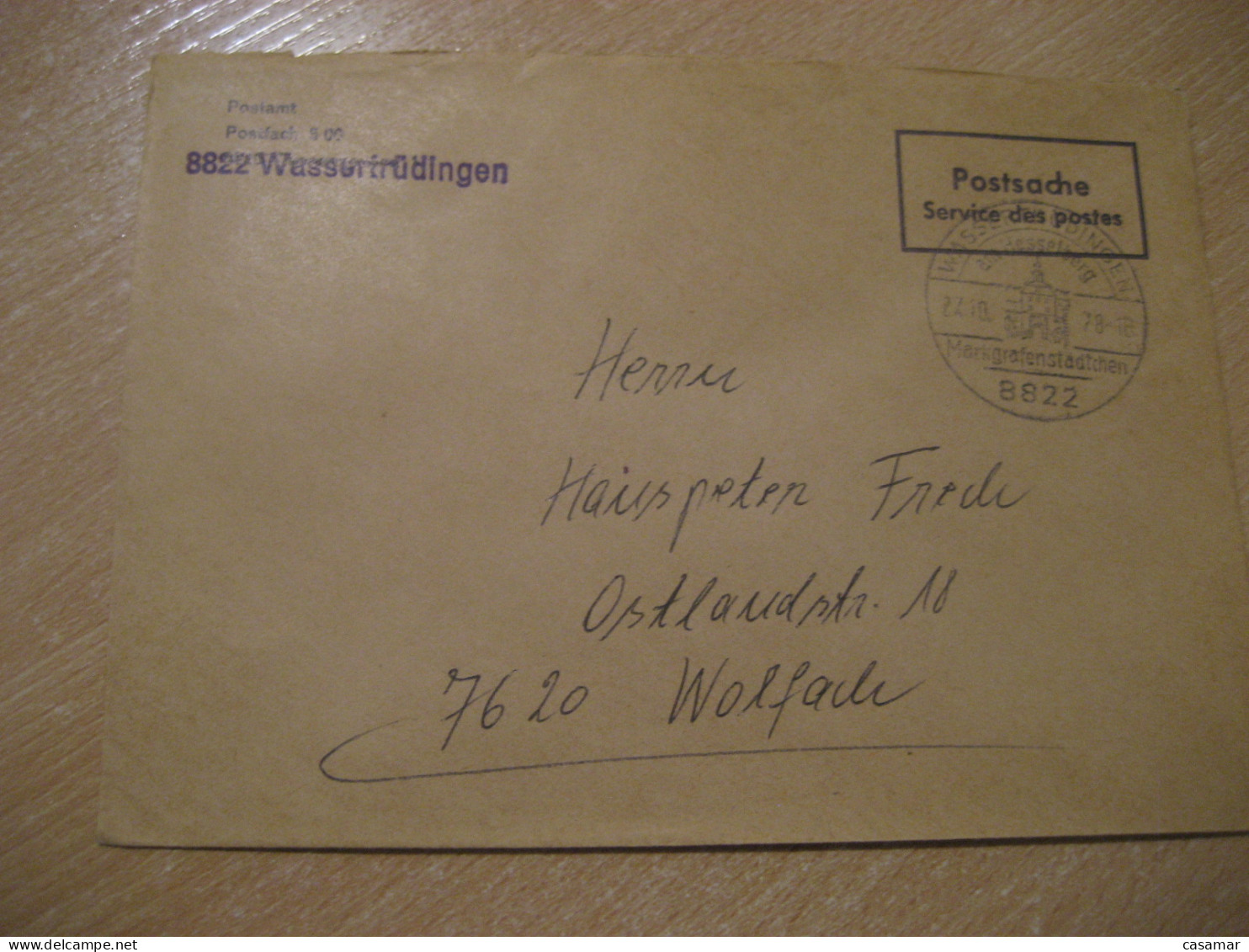 WASSERTRUDINGEN 1978 To Wolfach Postage Paid Cancel Cover GERMANY - Brieven En Documenten