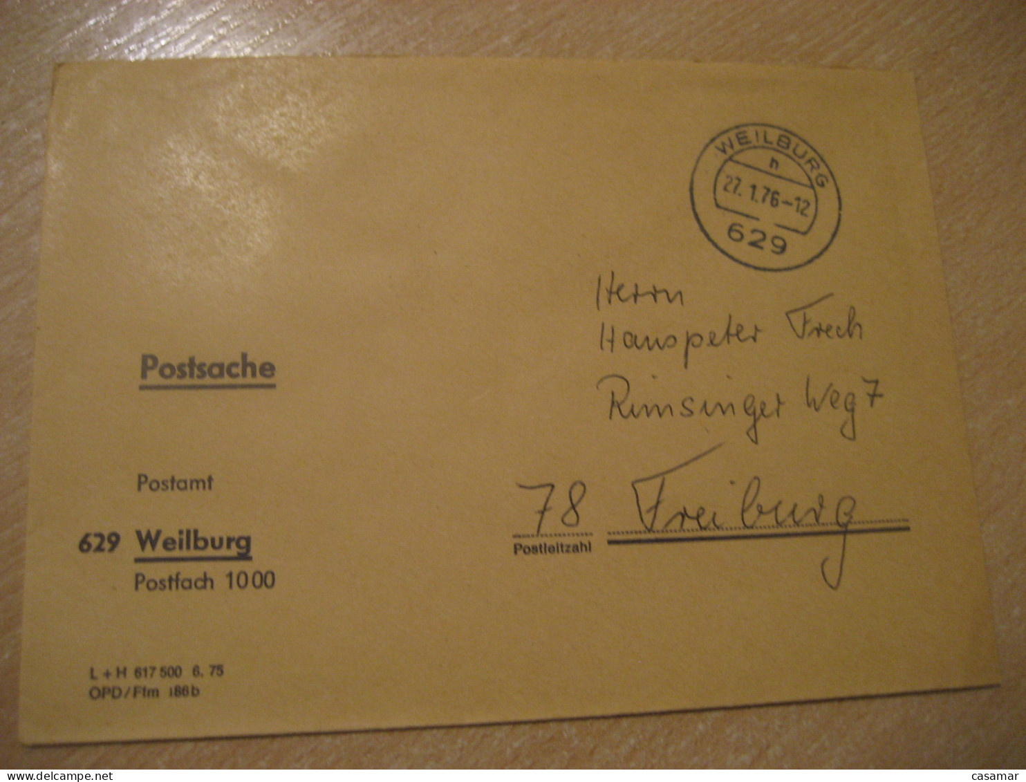 WEILBURG 1976 To Freiburg Postage Paid Cancel Cover GERMANY - Briefe U. Dokumente
