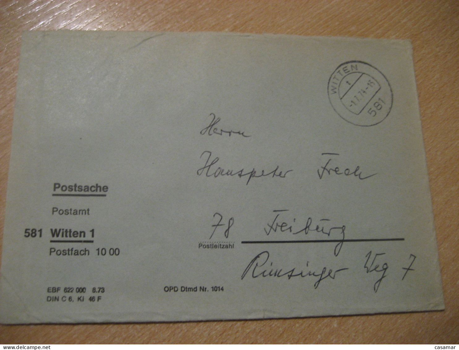 WITTEN 1974 To Freiburg Postage Paid Cancel Cover GERMANY - Briefe U. Dokumente