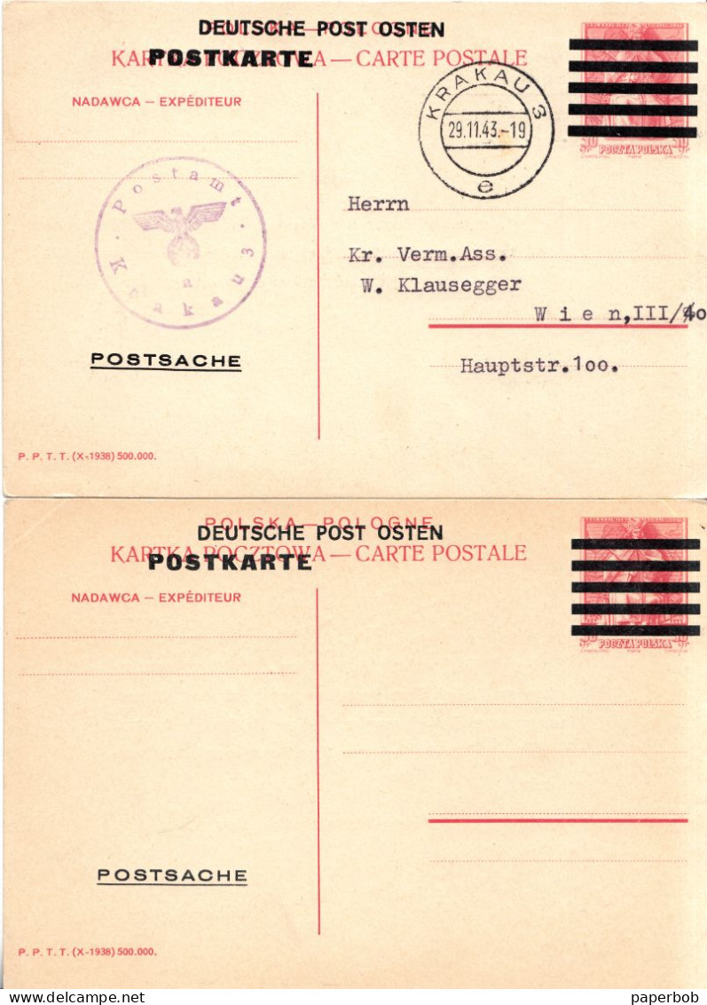 PS DEUTSCHE POST OSTEN,MINT AND USED,KRAKAU,POLAND 1943 - Covers & Documents