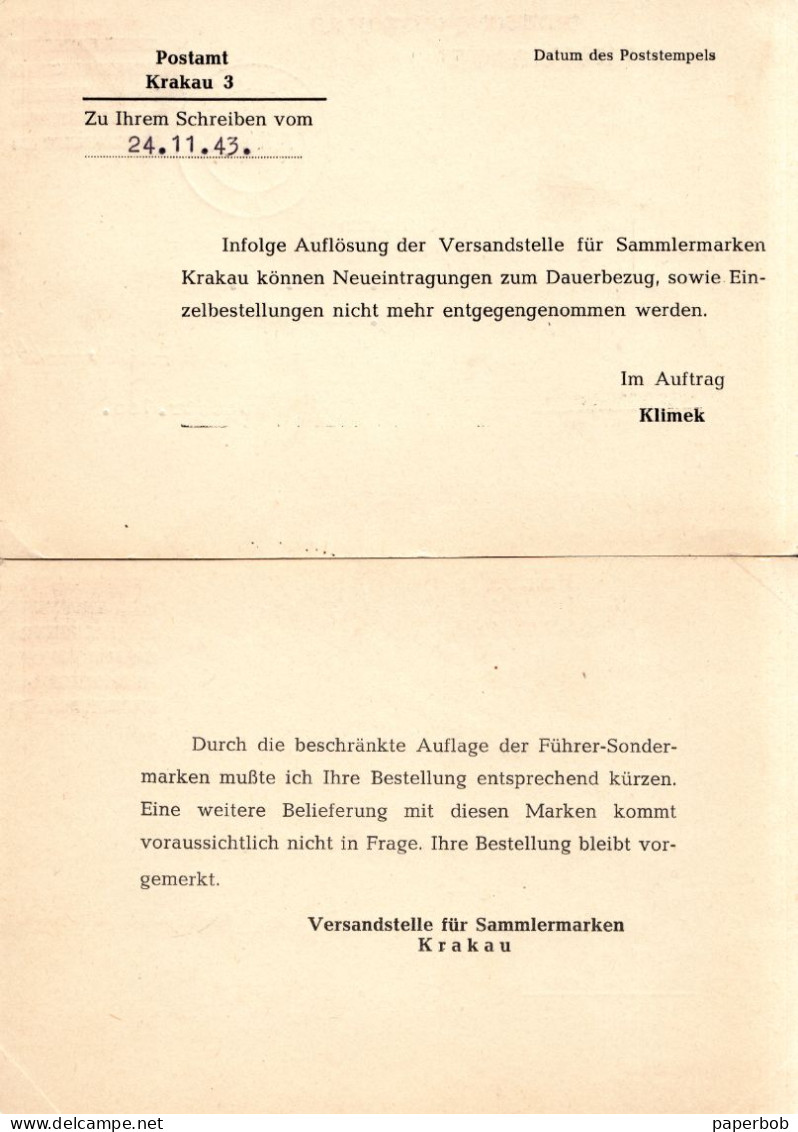 PS DEUTSCHE POST OSTEN,MINT AND USED,KRAKAU,POLAND 1943 - Cartas & Documentos