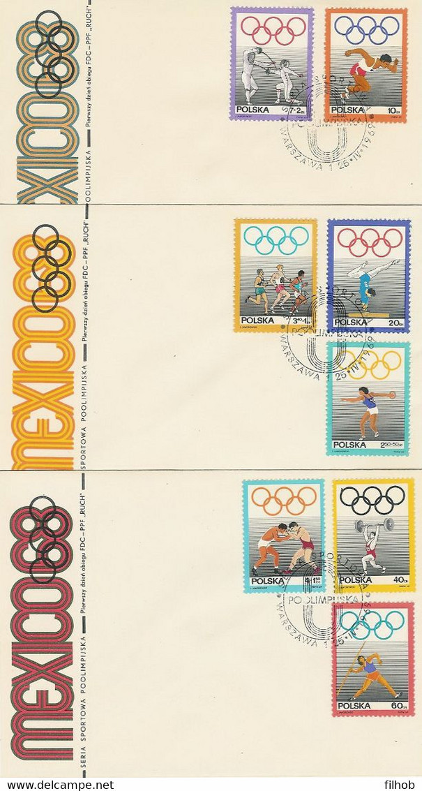 Poland FDC.1761-68 #3: Olympic Games Mexico 1968 - FDC