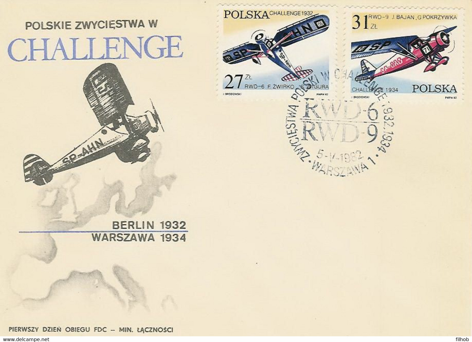 Poland FDC.2658-59: Chellenge 1932 50 Y. Aviation - FDC