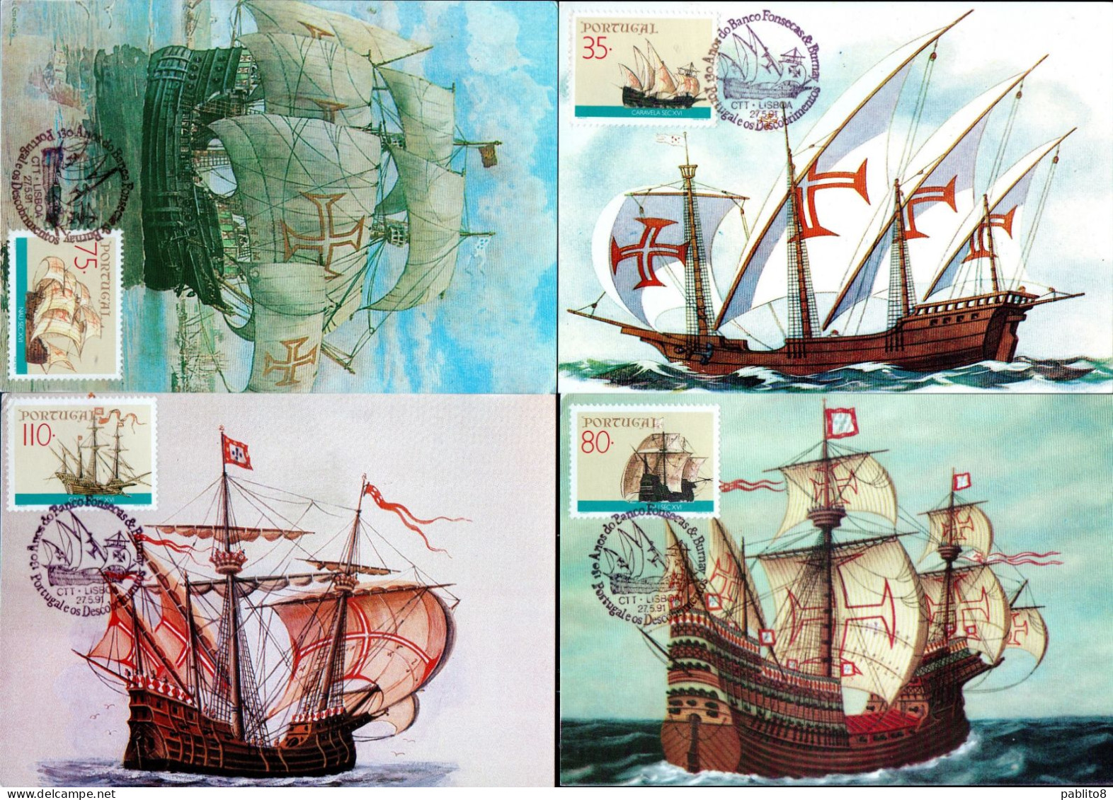 PORTUGAL PORTOGALLO 1991 DISCOVERY SHIPS CARAVEL NAU GALLEON SHIP COMPLETE SET SERIE COMPLETA MAXI MAXIMUM CARD - Maximumkaarten
