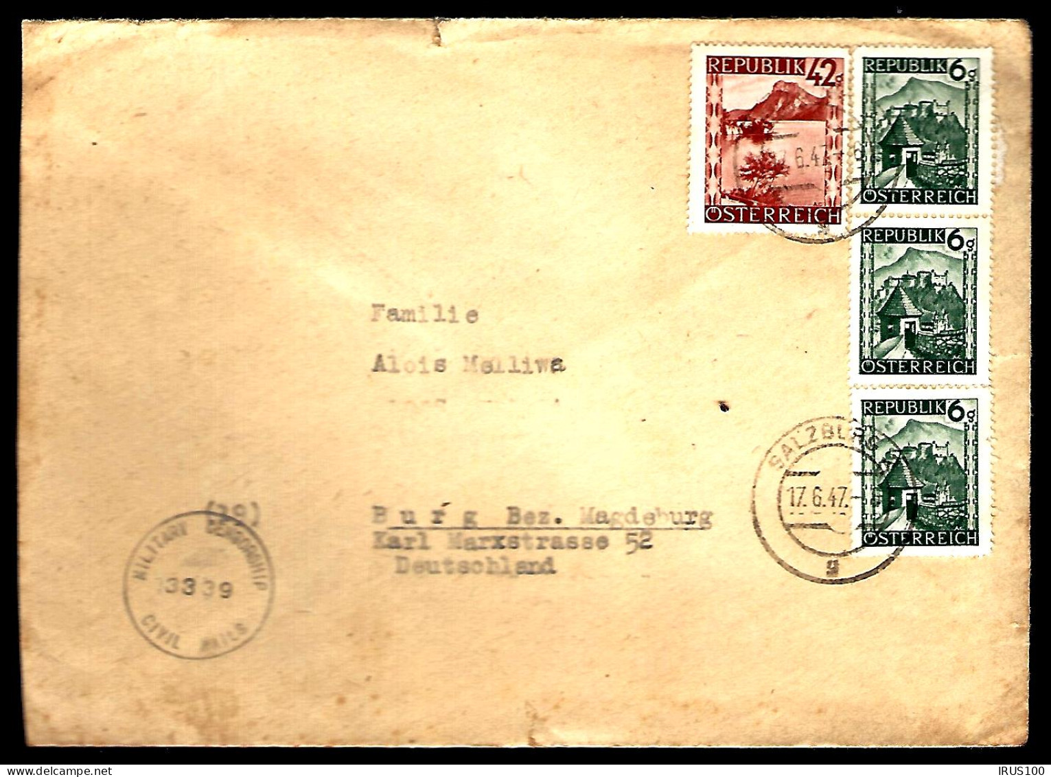 LETTRE DE SALZBURG - 1947  - MILITÄR ZENSUR - CENSORSHIP -  - Lettres & Documents