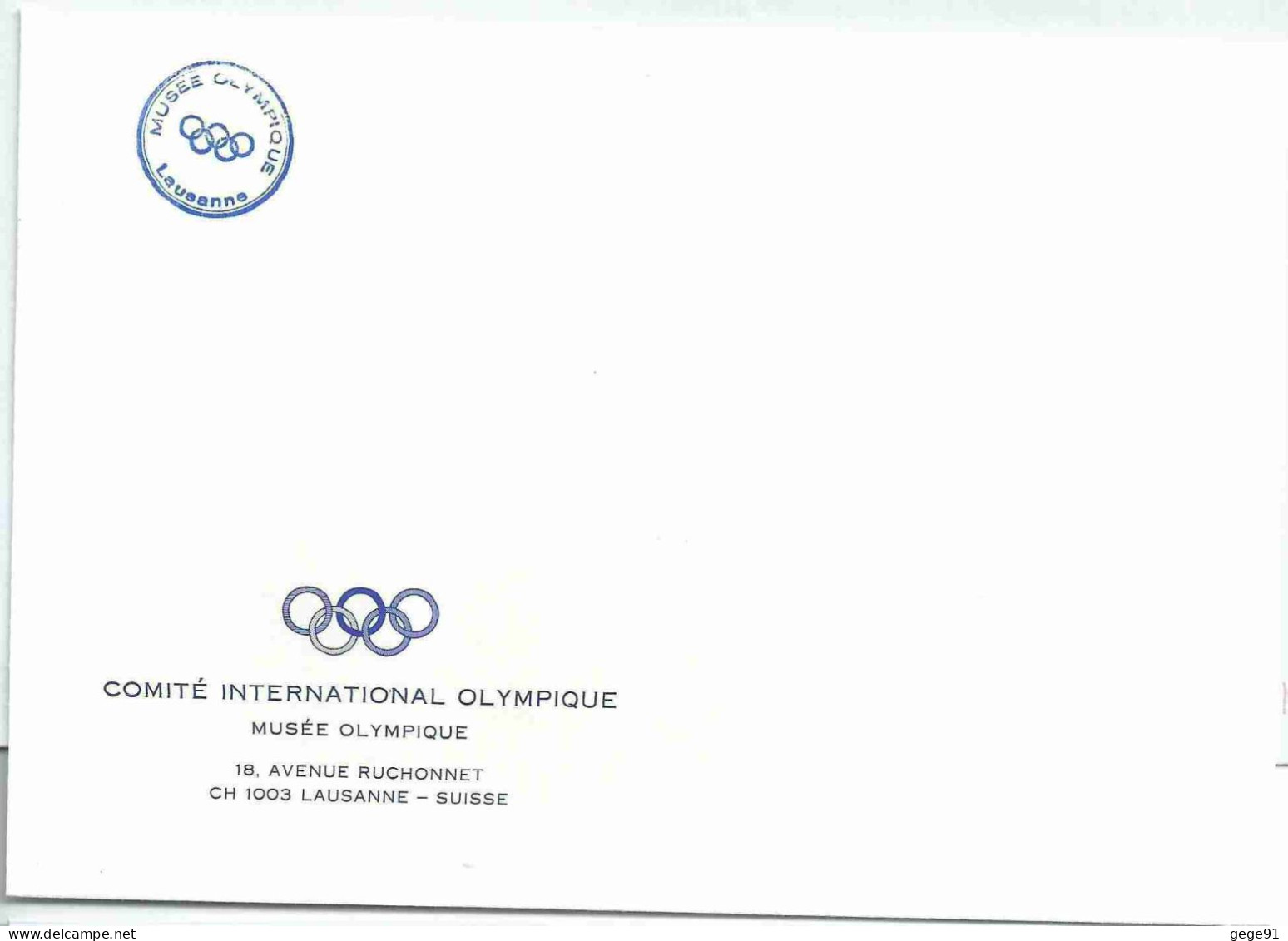 Enveloppe à Entête Du Musée Olympique De Lausanne - Comité International Olympique - CIO - Sonstige & Ohne Zuordnung