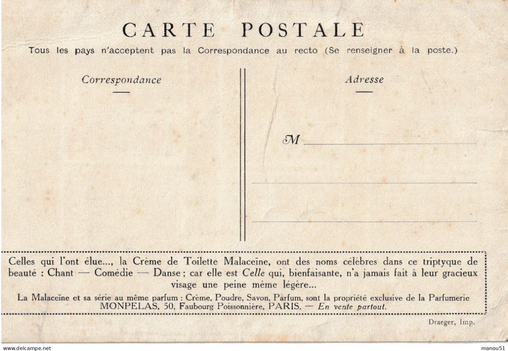 CPA Publicitaire - La Crème De Toilette MALACEINE - Advertising