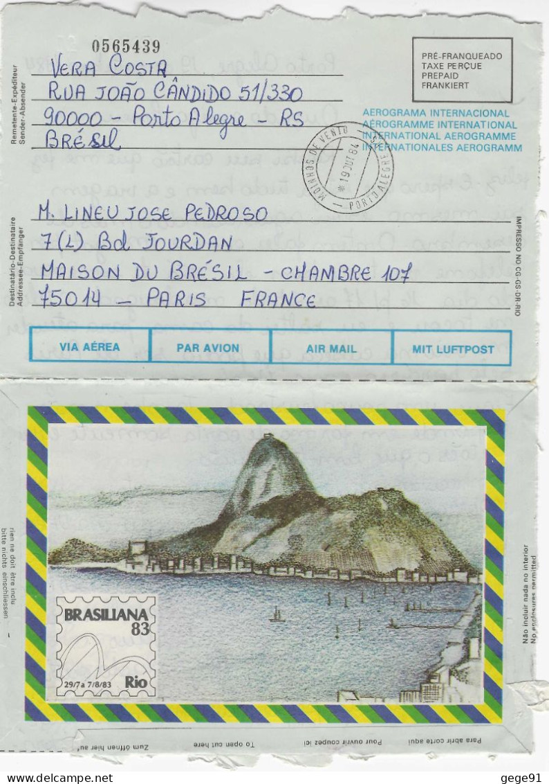 Aérogramme De Porto Alegre Pour La France - Exposition Brasiliana 83 - Carnaval - Postal Stationery