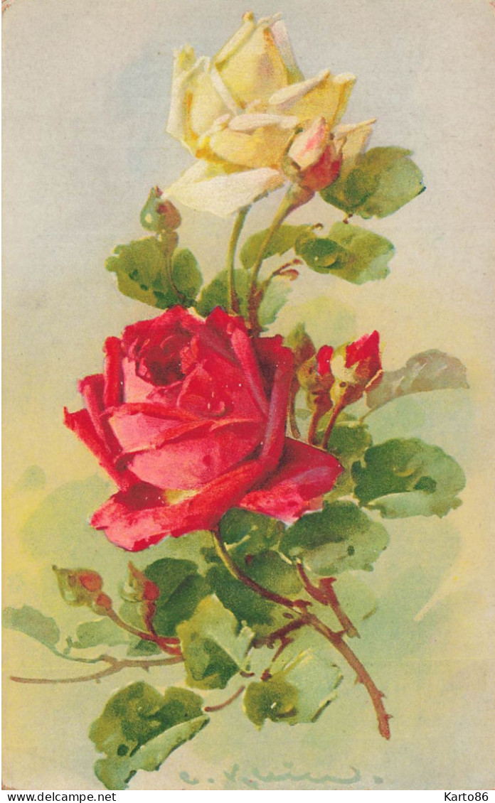 Catharina KLEIN * CPA Illustrateur Klein * éditeur St. F. Z. N°1122 * Fleurs Flowers Fleur Roses Rose Jaune Rouge - Klein, Catharina