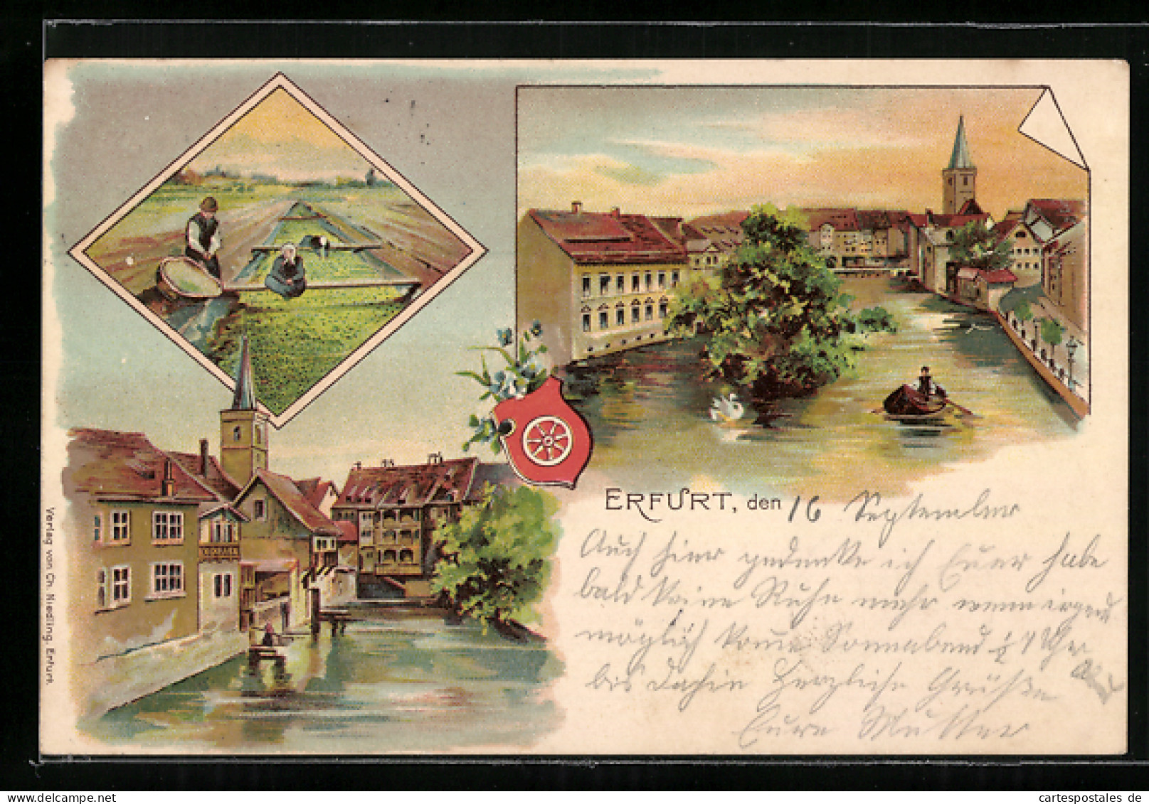 Lithographie Erfurt, Ortsansicht, Wappen  - Erfurt