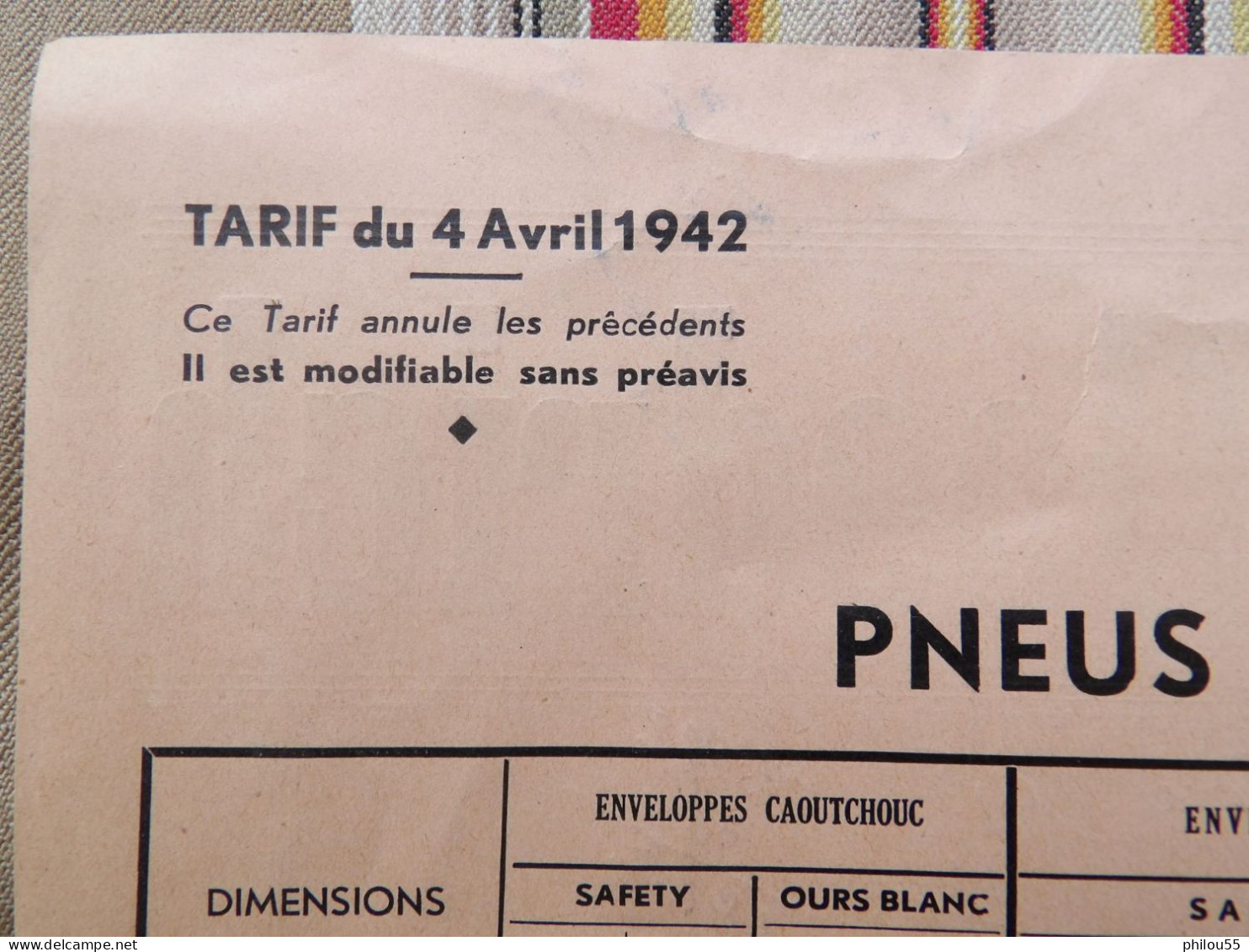 TARIF WW2 PNEUS Colombes Goodrich - Cars