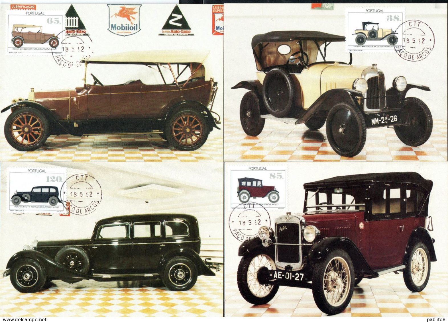 PORTUGAL PORTOGALLO 1992 AUTOMOBILE MUSEUM AUTOMOBILES CARS COMPLETE SET SERIE COMPLETA MAXI MAXIMUM CARD - Cartes-maximum (CM)