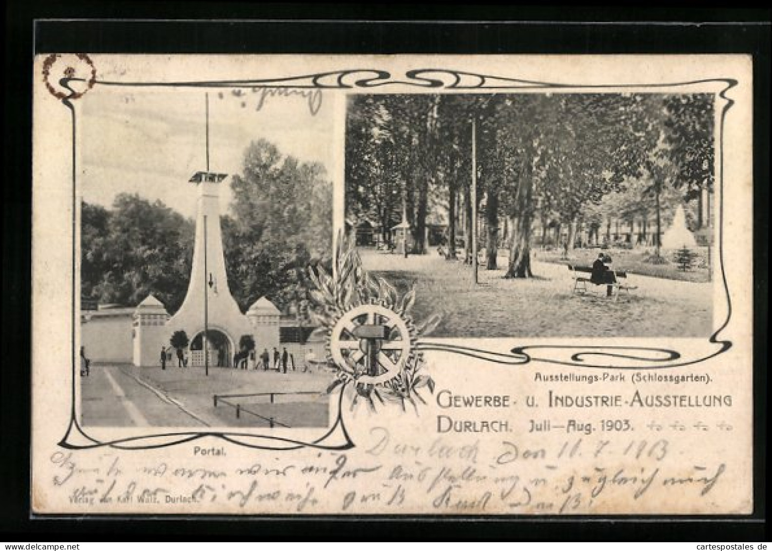 AK Durlach, Gewerbe- Und Insustrie-Ausstellung 1903, Portal Und Ausstellungspark Im Schlossgarten  - Exposiciones