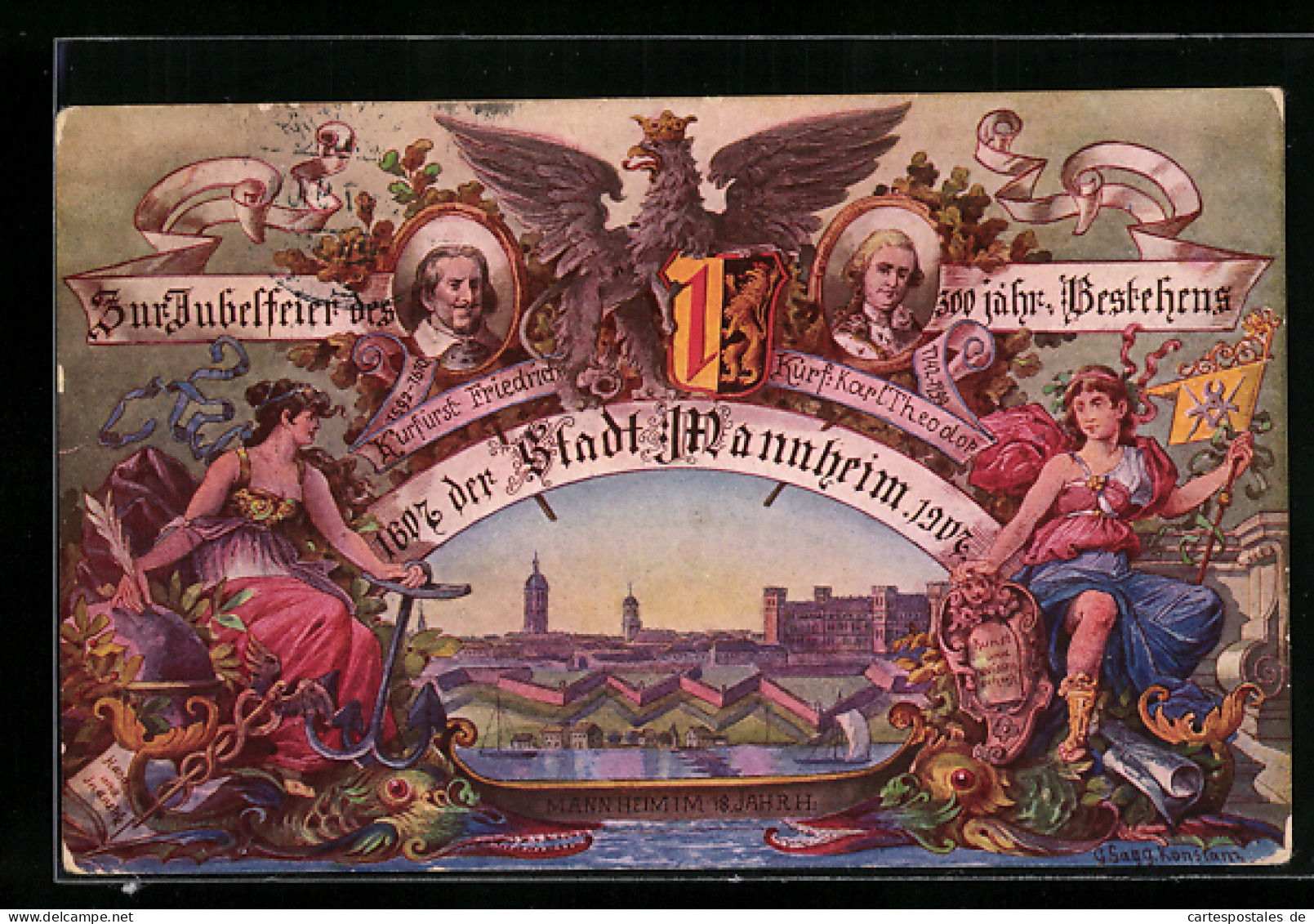 Künstler-AK Mannheim, Jubelfeier Des 300 Jährigen Bestehens 1607-1907, Kurfürst Friedrich Und Karl Theodor  - Mannheim