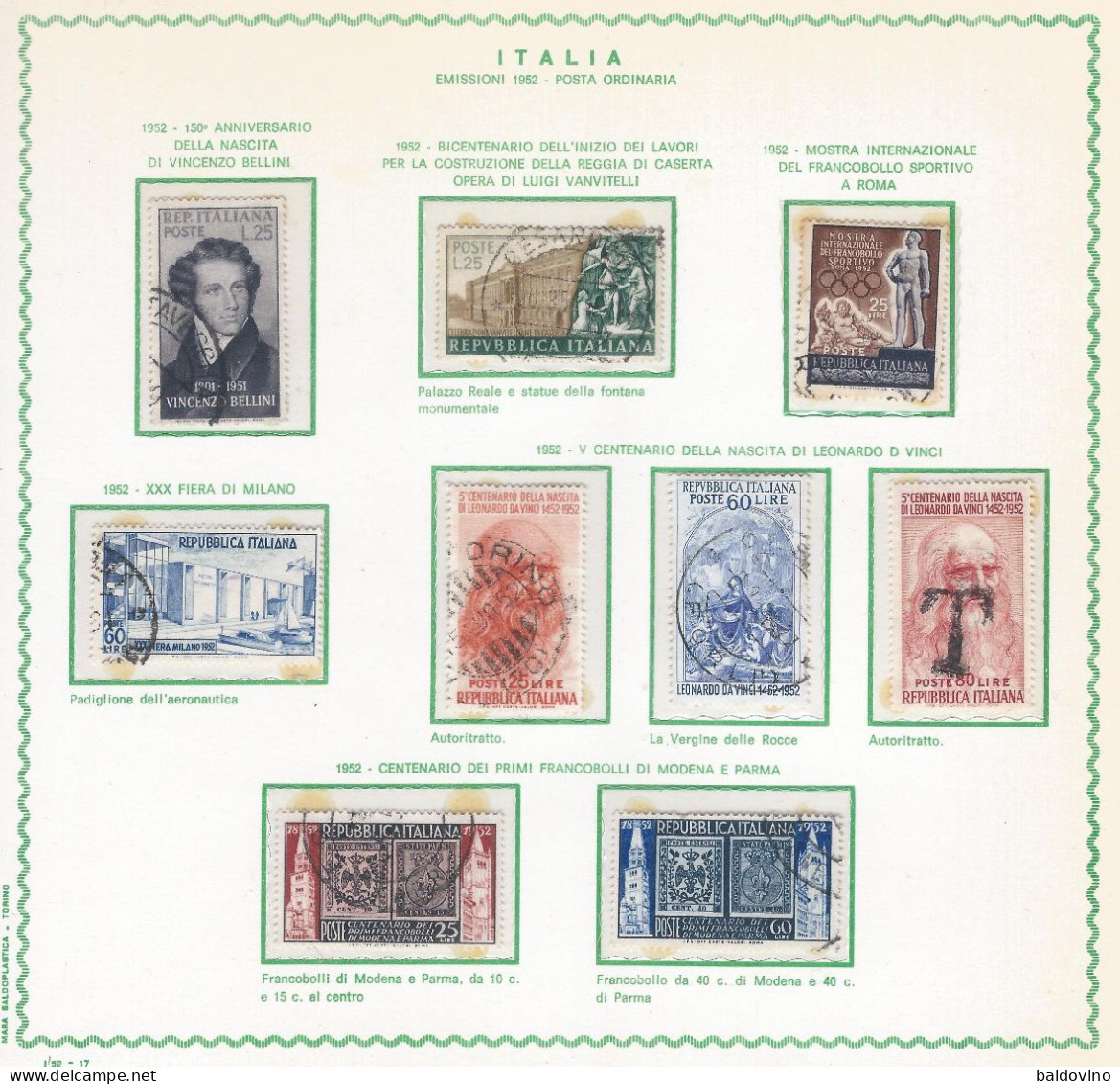 Italia 1952 Annata Completa Usata - Volledige Jaargang