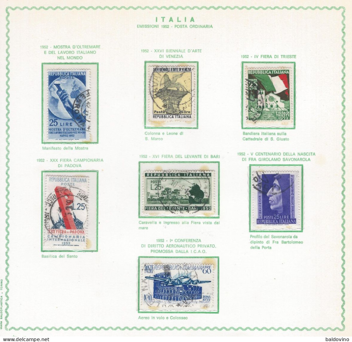 Italia 1952 Annata Completa Usata - Volledige Jaargang