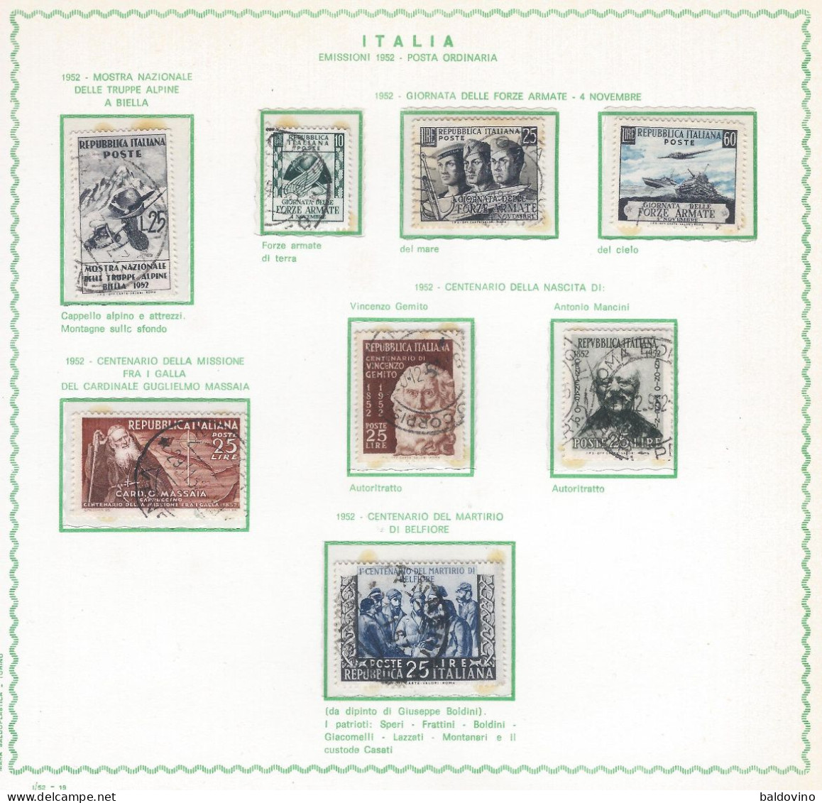 Italia 1952 Annata Completa Usata - Vollständige Jahrgänge