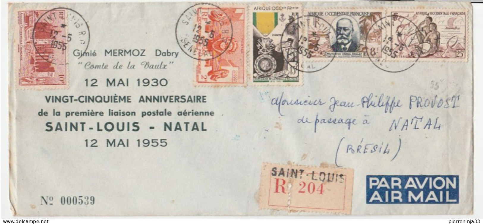 Lettre Recommandée St Louis Du Sénégal/ Liaison Postale Aérienne St Louis Natal/Brésil - Briefe U. Dokumente
