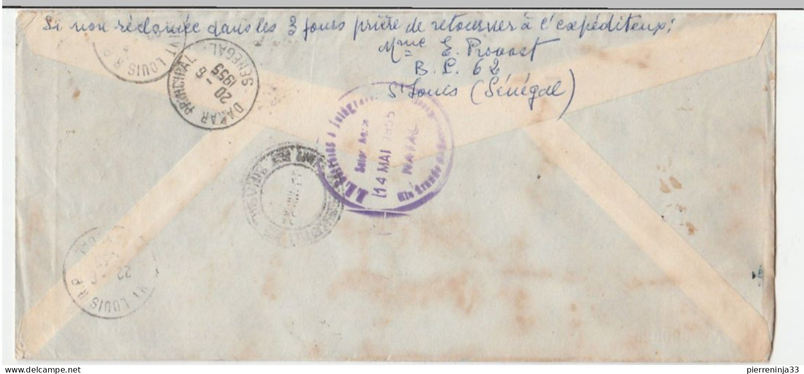 Lettre Recommandée St Louis Du Sénégal/ Liaison Postale Aérienne St Louis Natal/Brésil - Brieven En Documenten
