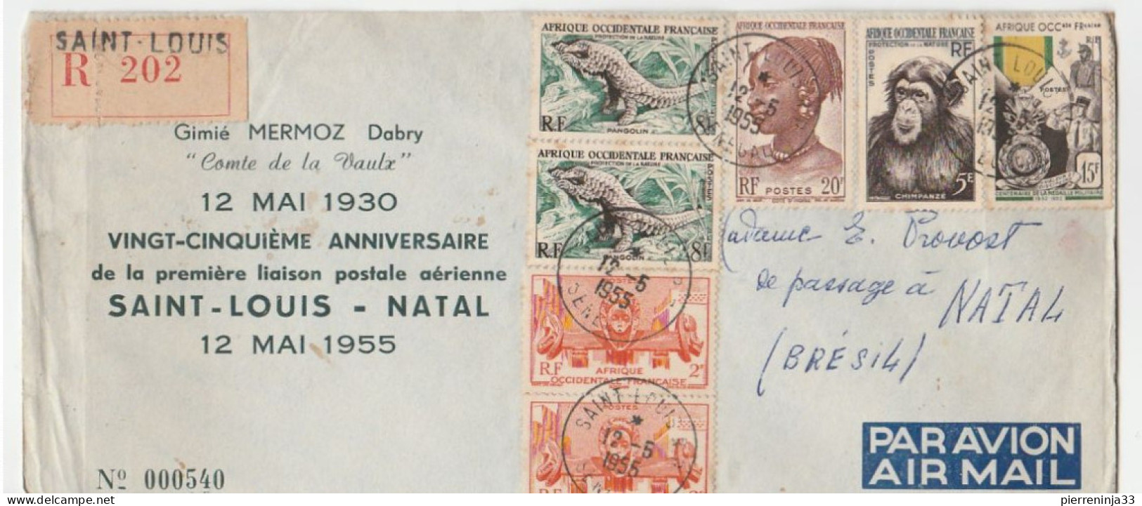 Lettre Recommandée St Louis Du Sénégal/ Liaison Postale Aérienne St Louis Natal/Brésil - Briefe U. Dokumente