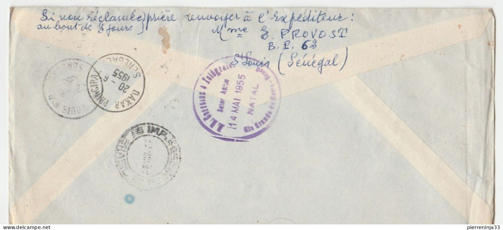 Lettre Recommandée St Louis Du Sénégal/ Liaison Postale Aérienne St Louis Natal/Brésil - Storia Postale