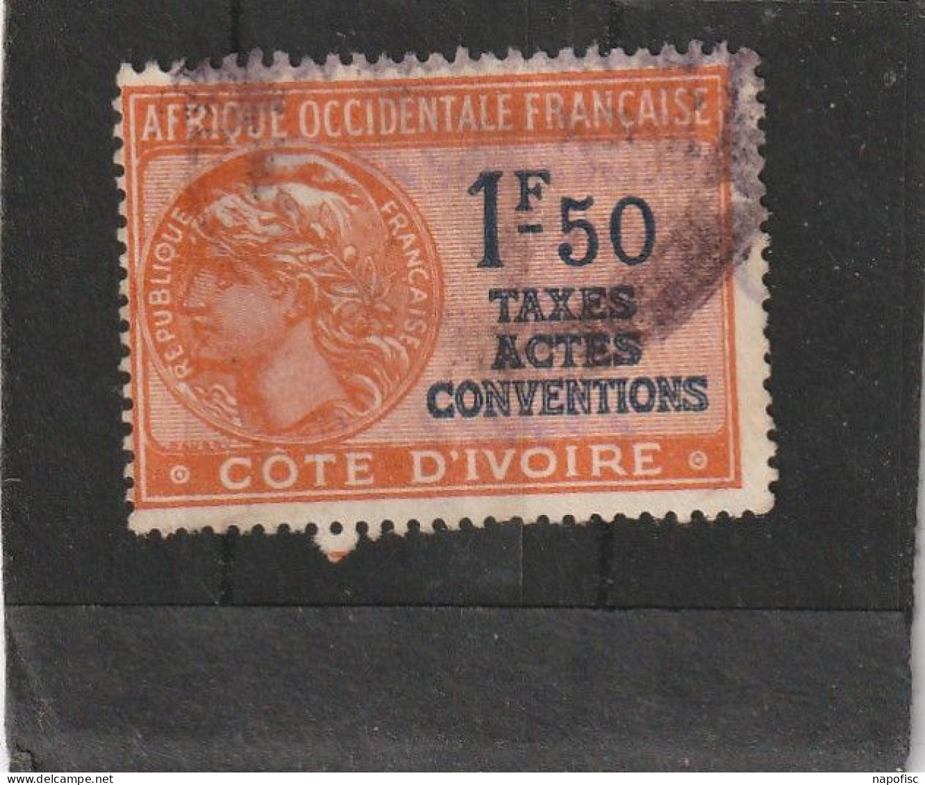 A.O.F Côte D'Ivoire Timbre Fiscal Taxes Actes Conventions  1,50 Franc - Used Stamps