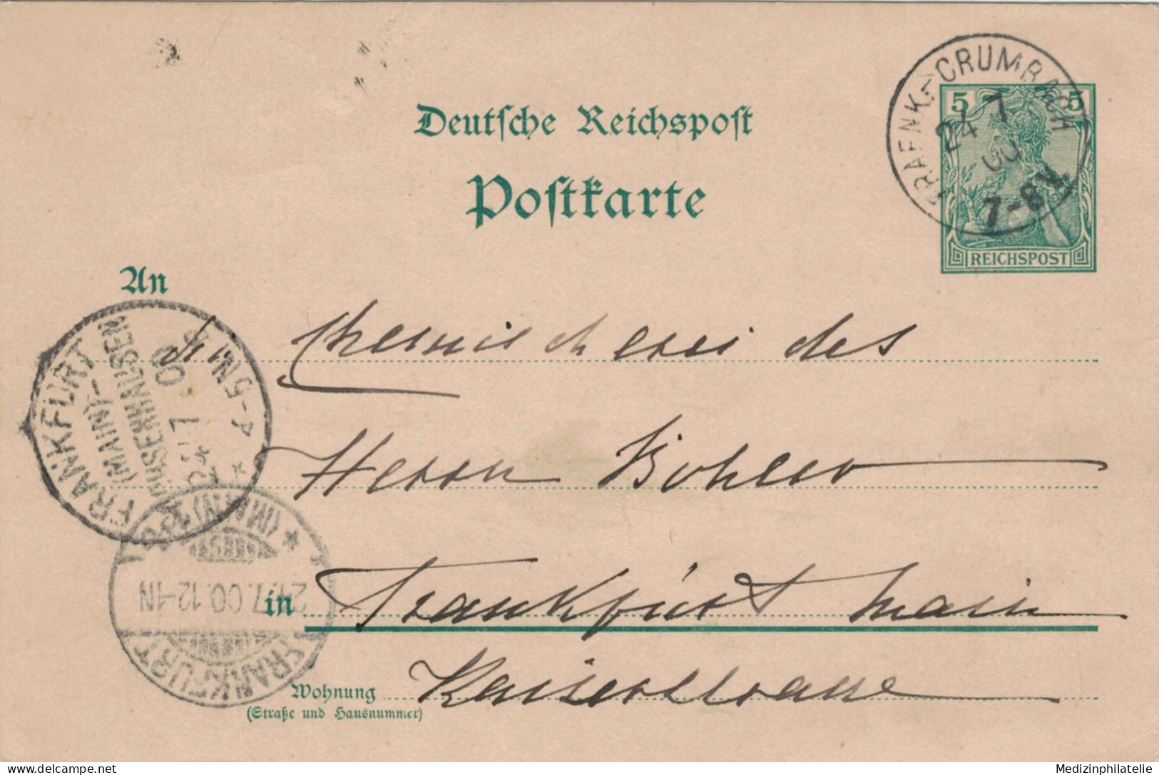 Ganzsache - Fränkisch Crumbach 1900 > Böhler Frankfurt Main - Mit Zug Frankfurt-Ochsenhausen ? - Tarjetas