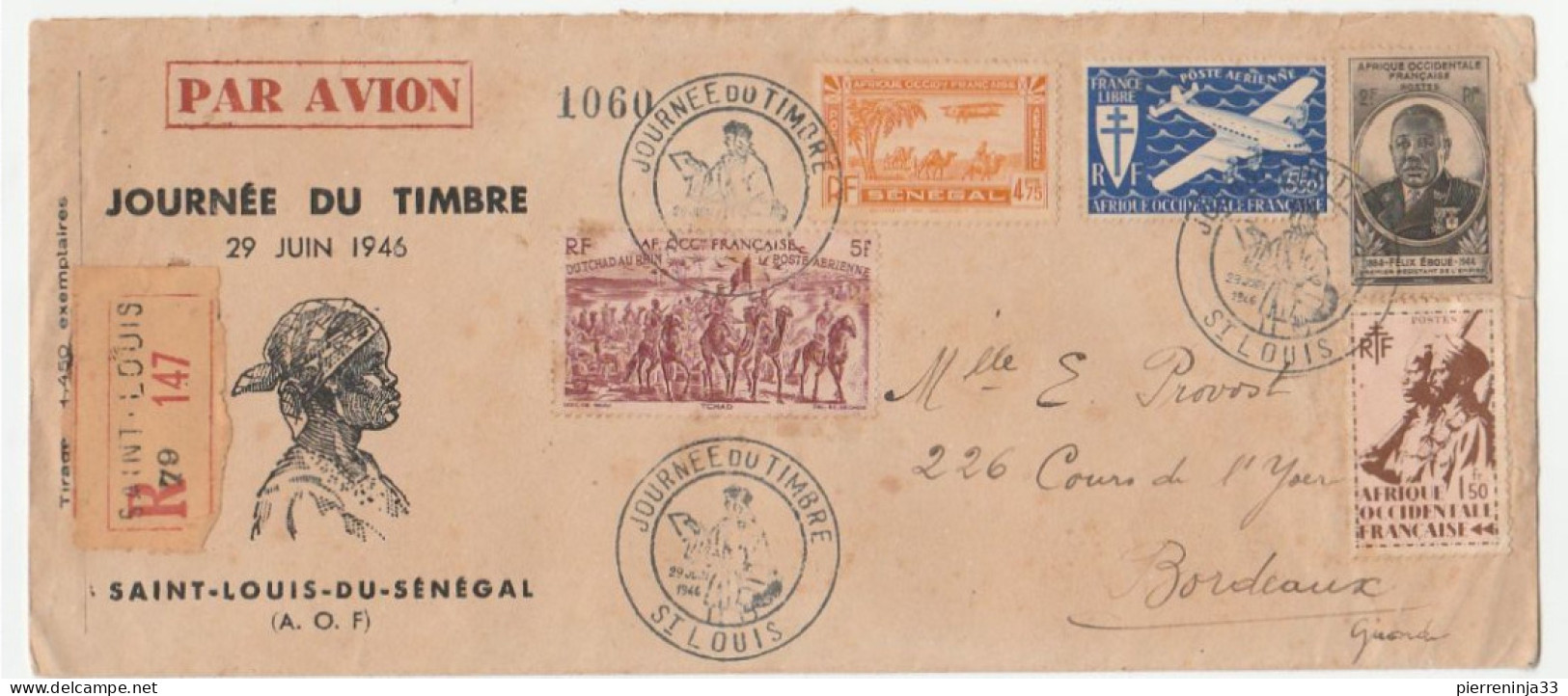 Lettre Recommandée St Louis Du Sénégal/ Journée Du Timbre 1946 - Storia Postale