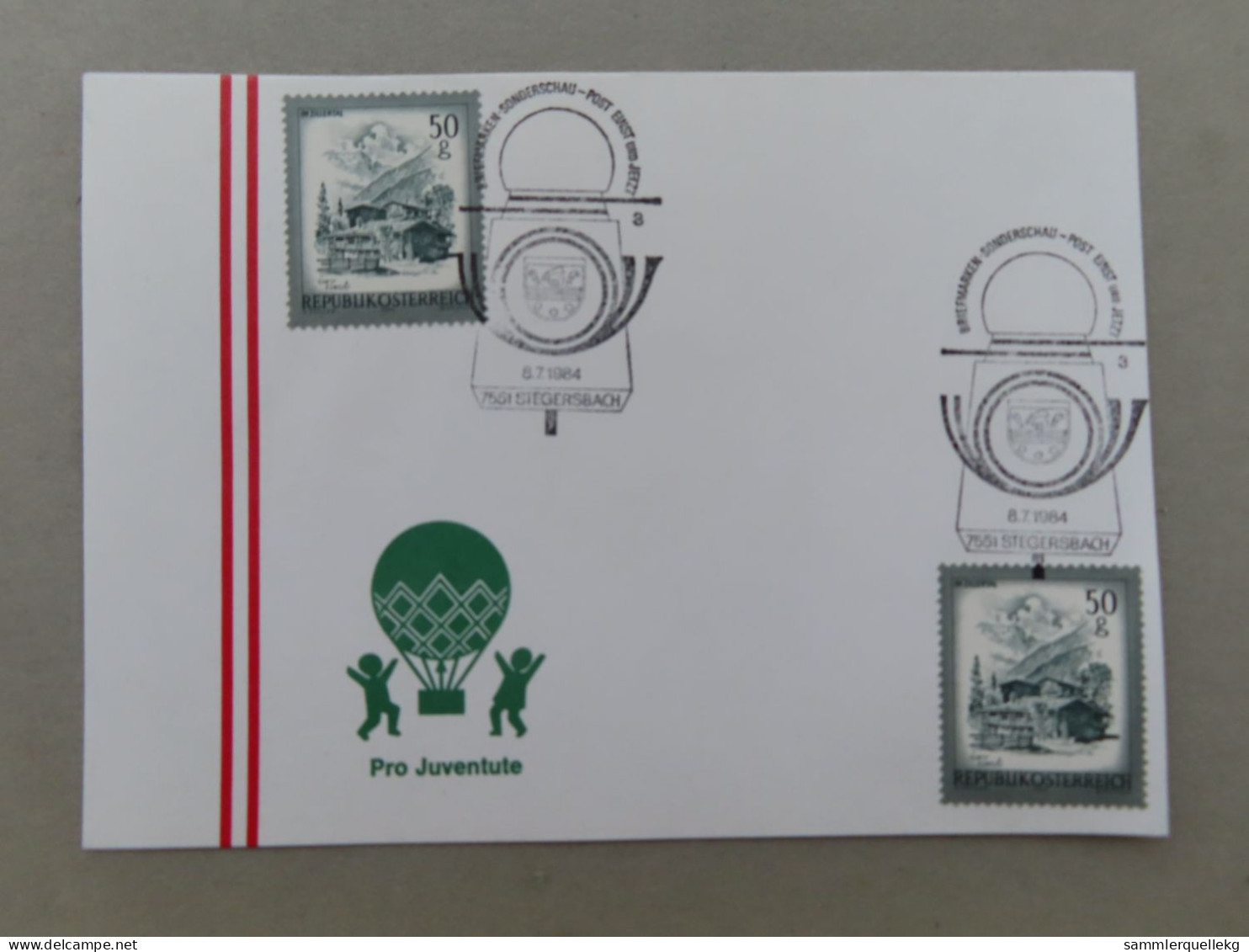 Österreich Pro Juventute - Mit Sonderstempel 8. 7. 1984 Stegersbach, Briefmarken Werbeschau Post Einst U.Jetzt (Nr.1287) - Andere & Zonder Classificatie