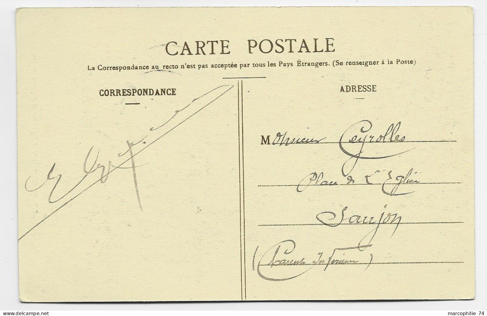 MAROC 2C BLANC AU RECTO CARTE CASABLANCA LA MARINE + GRIFFE CORPS DE DEBARQ HOPITAL DE CAMPAGNE 1908 - Briefe U. Dokumente