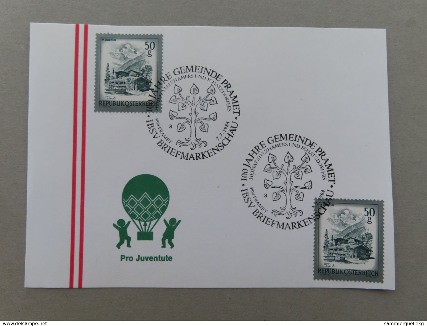 Österreich Pro Juventute - Mit Sonderstempel 7. 7. 1984 Parmet, 100 Jahre Gemeinde Parment (Nr.1288) - Sonstige & Ohne Zuordnung