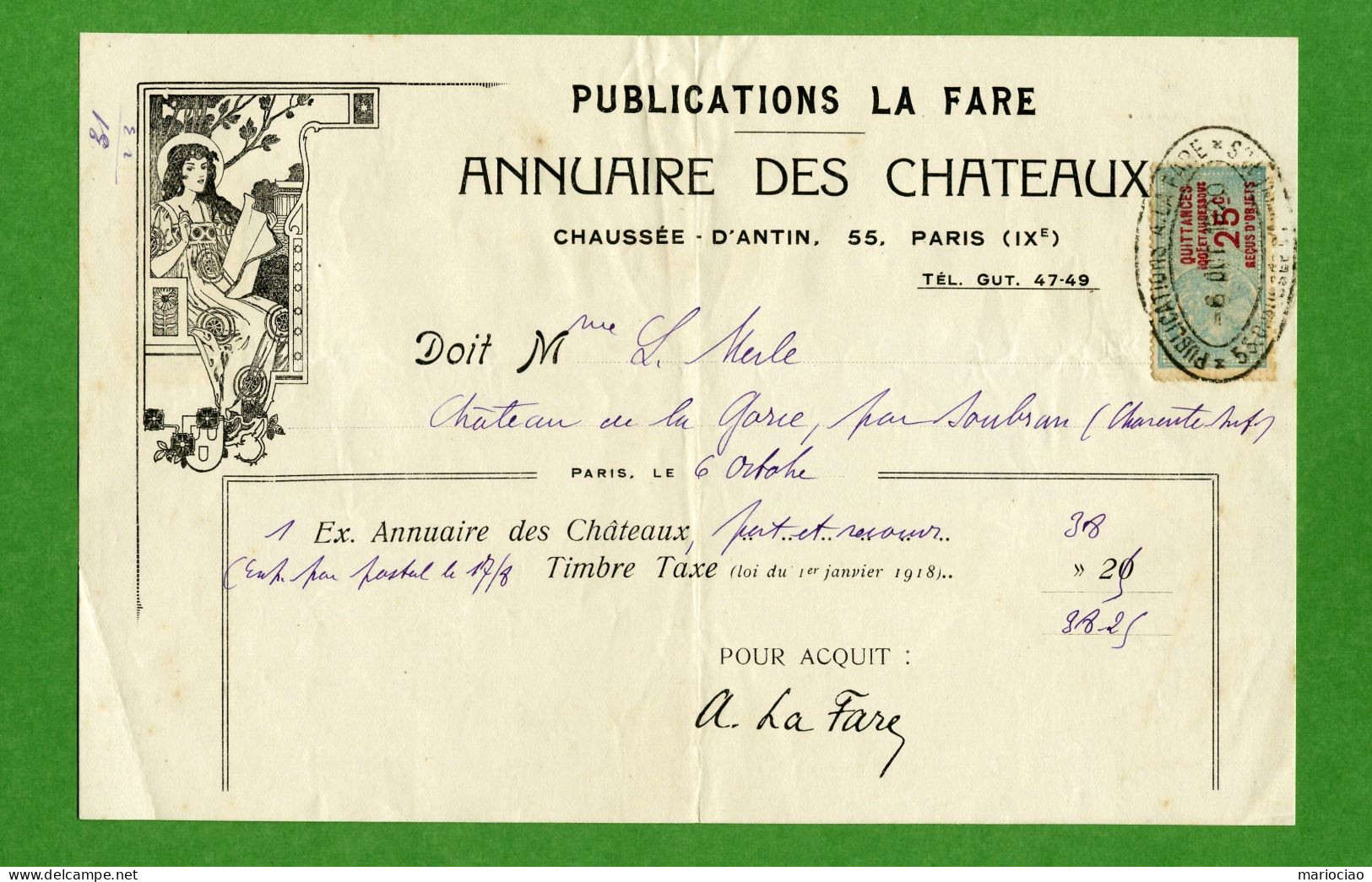DF-FR 75 Paris 1920 Publication La Fare Annuaire Des Chateaux -Chateau De La Gorce Soubran - Otros & Sin Clasificación