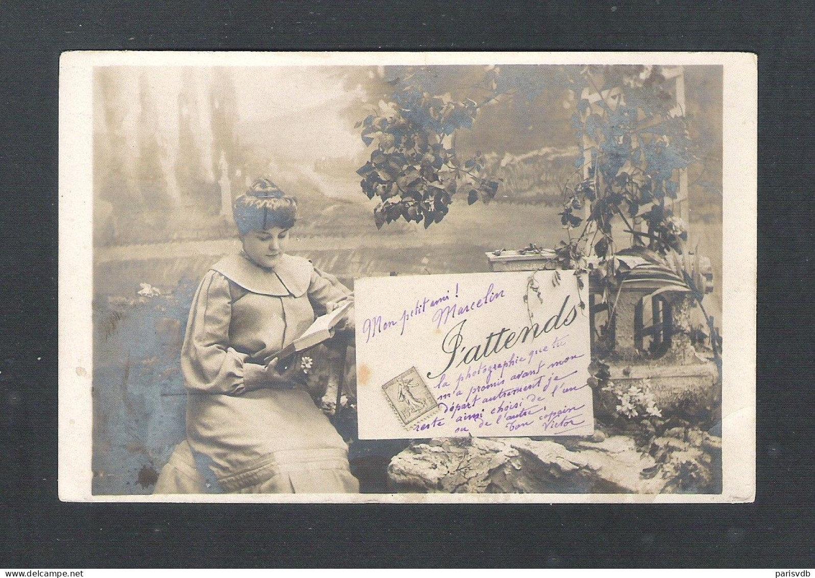 OUDE POSTKAART - DAME - VROUW  " J' ATTENDS"  - 1904   (14.683) - Other & Unclassified