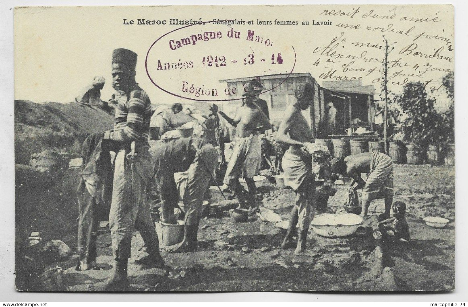 MAROC ILLUSTRE CARTE SENEGALAIS ET LEURS FEMMES AU LAVOIR + CACHET VIOLET ANNEXE 1912 1913 1914 - Briefe U. Dokumente