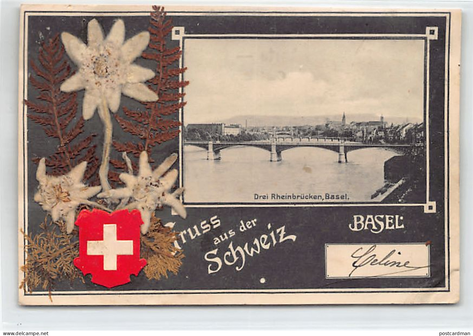BASEL - Drei Rheinbrücken - Edelweißblume - Verlag E. W. Schreiber  - Basel