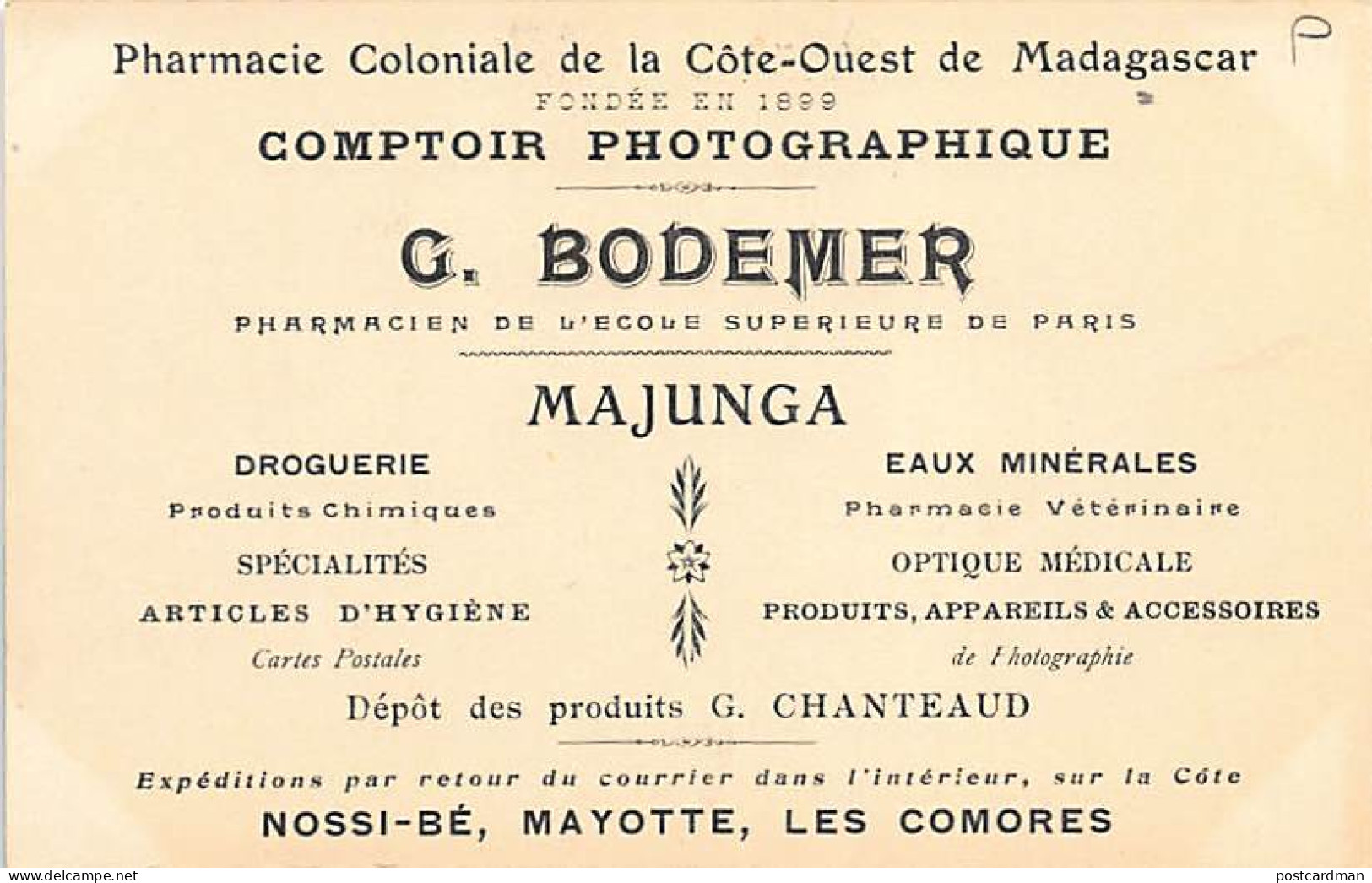MAJUNGA - Magasin De L'éditeur G. Bodemer, Comptoir Photographique Et Pharmacie Coloniale. - Madagaskar