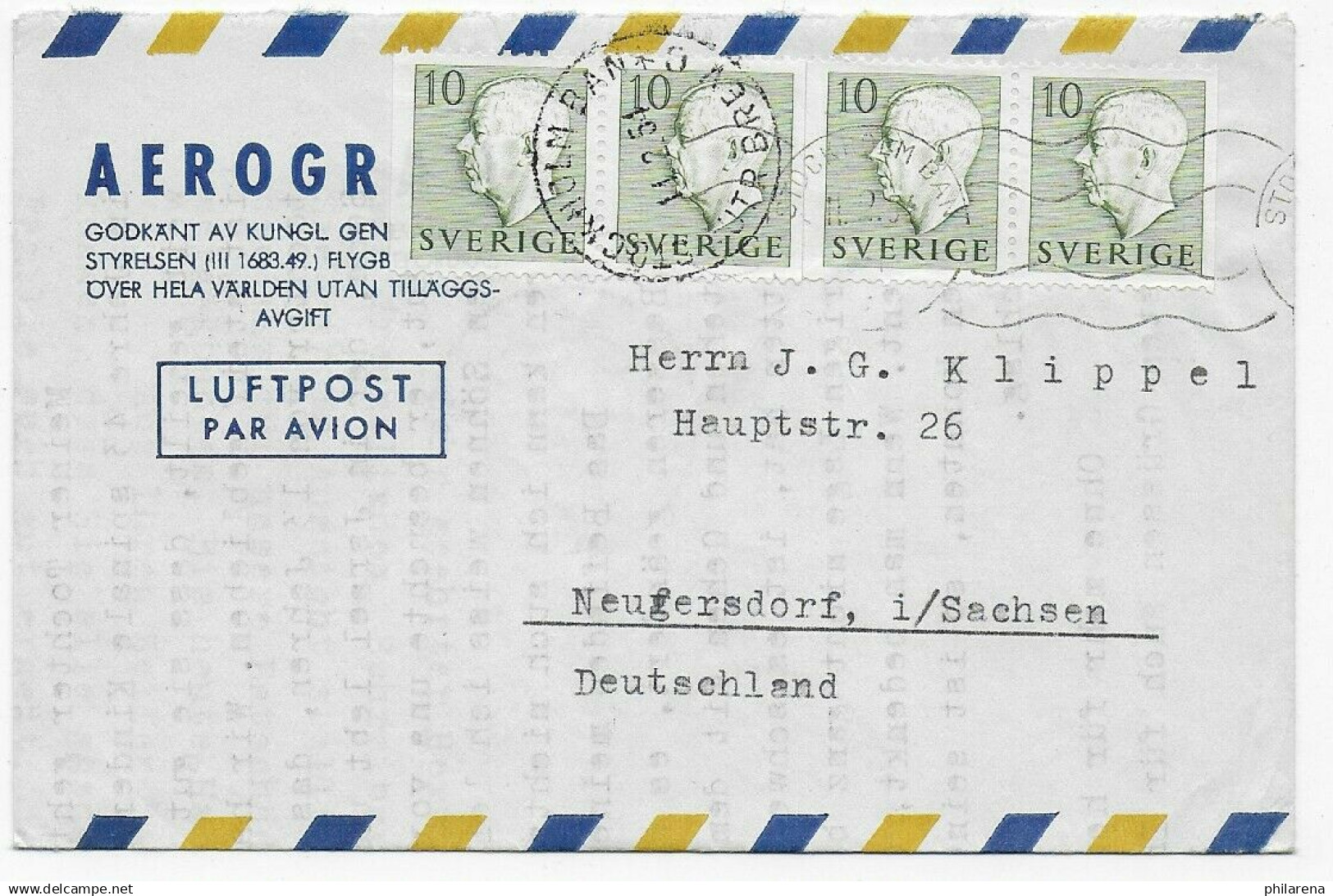 Schweden, Mehrfachfranktur, Luftpost Stockholm Nach Neugersdorf, 1954 - Autres & Non Classés