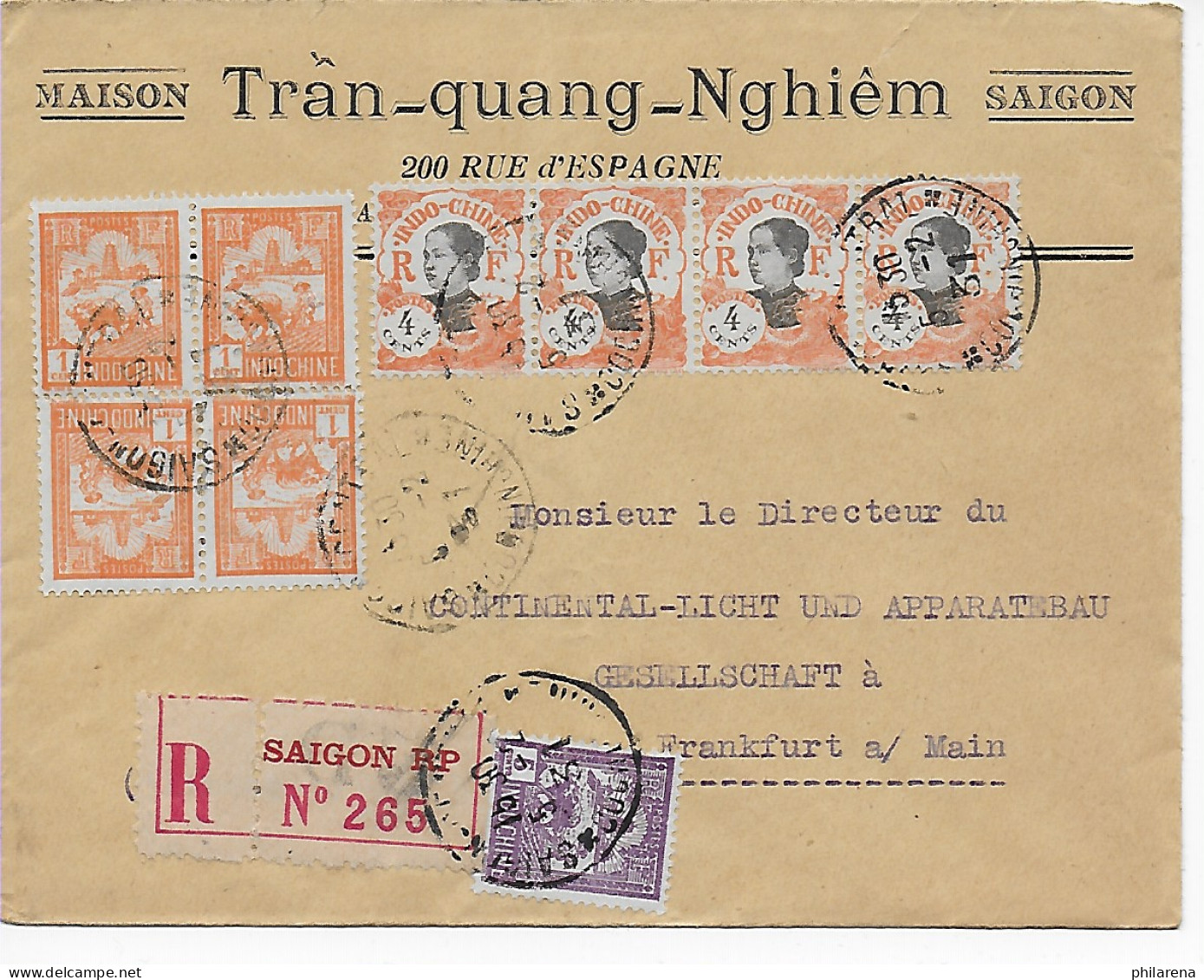 Franz. Indochina: Saigon Registered To Frankfurt: 1931 - Vietnam