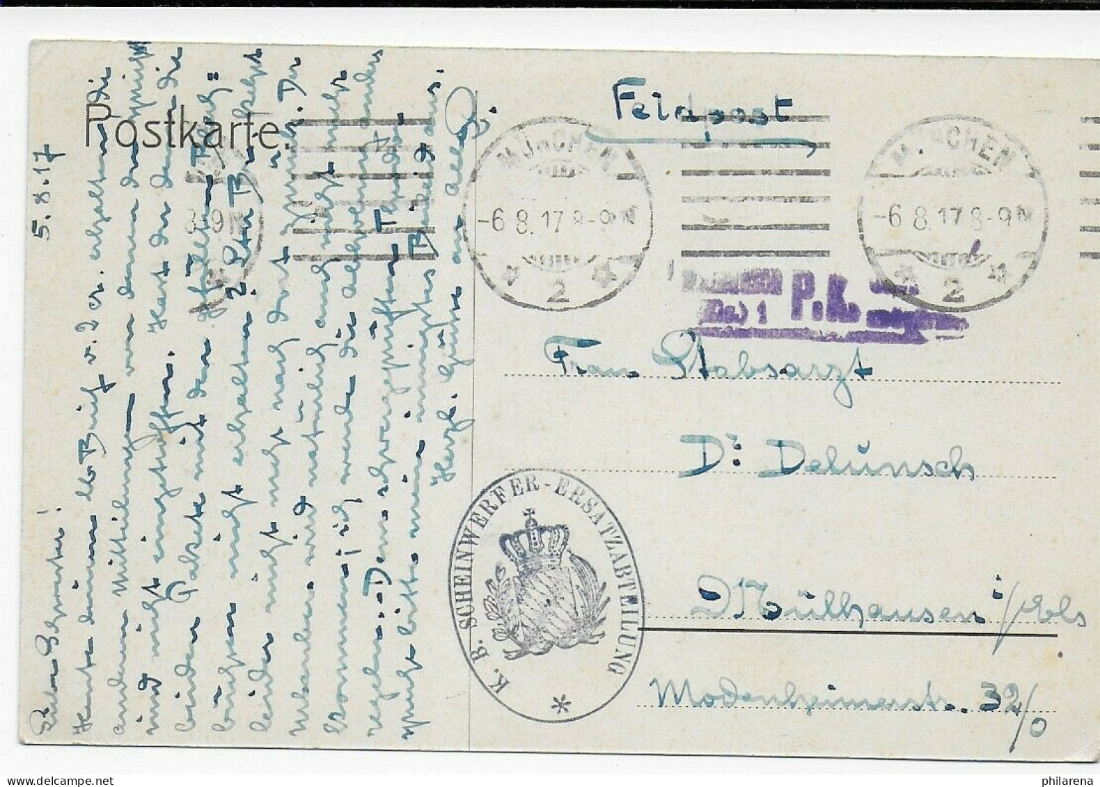 Feldpost München: Offizier Speiseanstalt Kgl. Pionier Bataillons, 1917 - Feldpost (franchigia Postale)